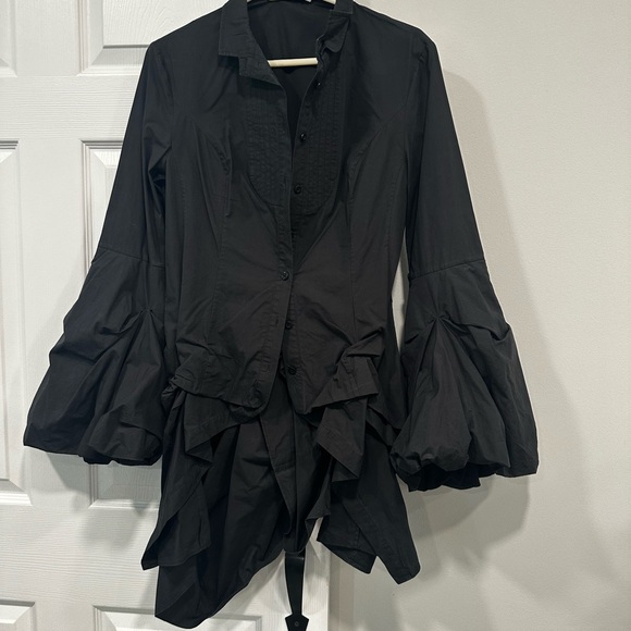 All Saints Tops - AllSaints steampunk Black Ruffled Bell-Sleeve Blouse